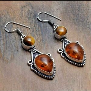 SILVER 925s AMBER EARRINGS NEW